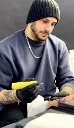 Diamond tattooing at Angry Mama Tattoo Studio