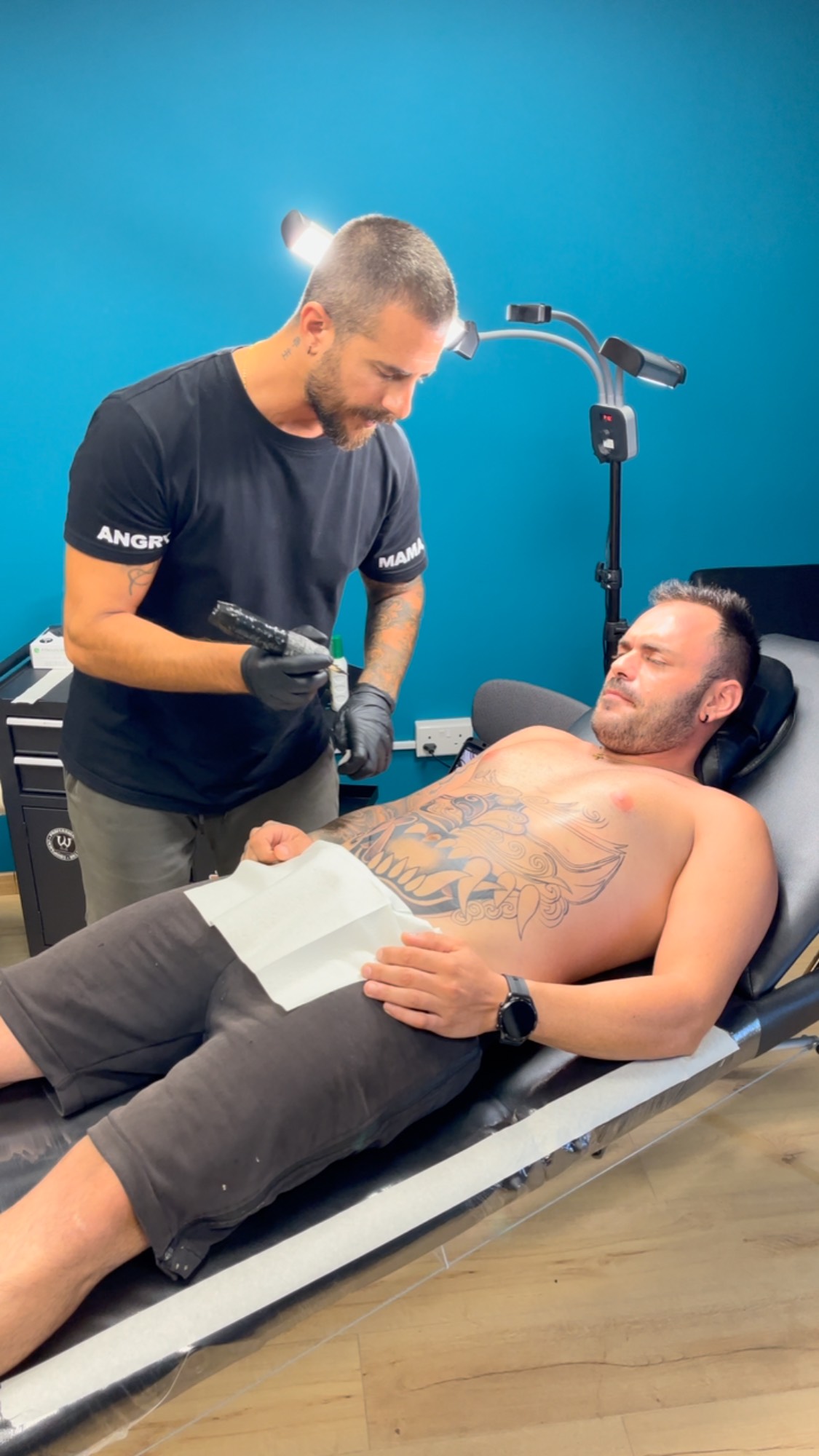 Tattoo session at Angry Mama Tattoo Studio