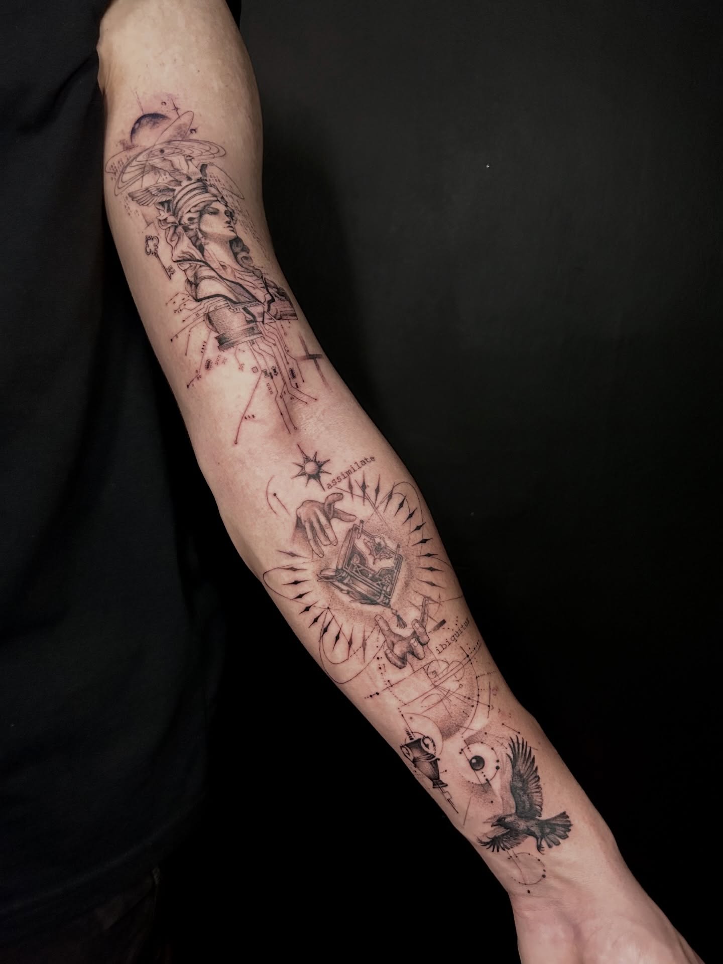 Athena mythology sleeve tattoo