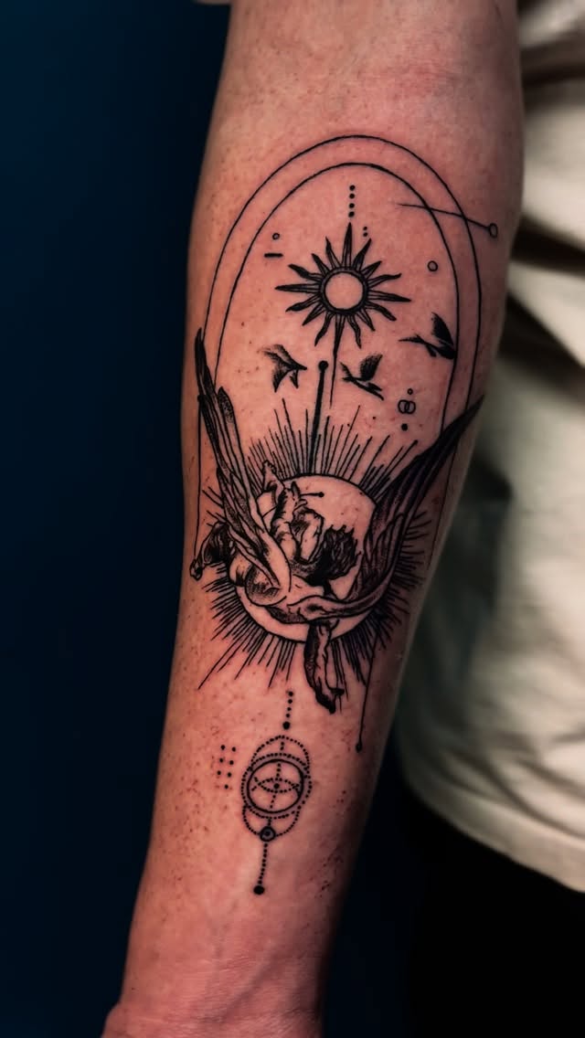 Celestial fine line tattoo